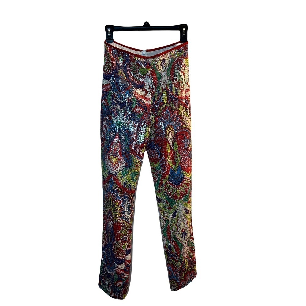 Saks Fifth Avenue Womens Multicolor Sequin Dress Pants Size 4 Straight Leg Rare